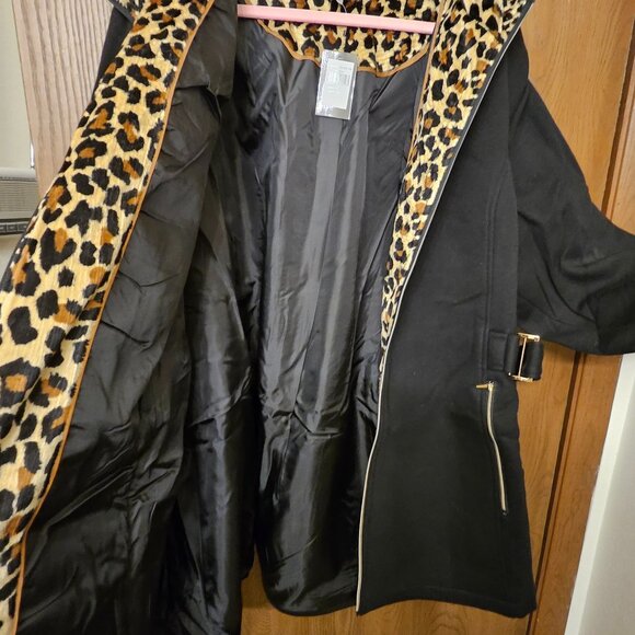 Avenue Women's Plus Size Side Tab Black & Leopard Fleece Jacket NWT Hood 30/32 - Picture 4 of 12